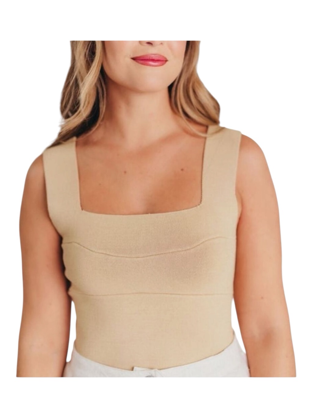 Listicle Crop Top Square Neck Bodycon Taupe/ Nude/ Tan - Large Nwt